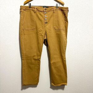 Torrid Feel The Fit 20R Tan Brown Stretch Denim Button Fly Cropped Raw Hem Pants